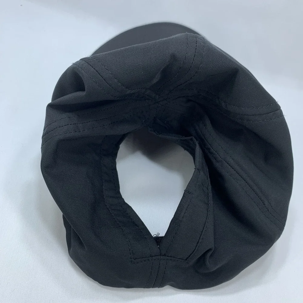 TopKnot Ponytail Hat M/L Black Stretch Fit Magnetic Opening Women's Baseball Cap